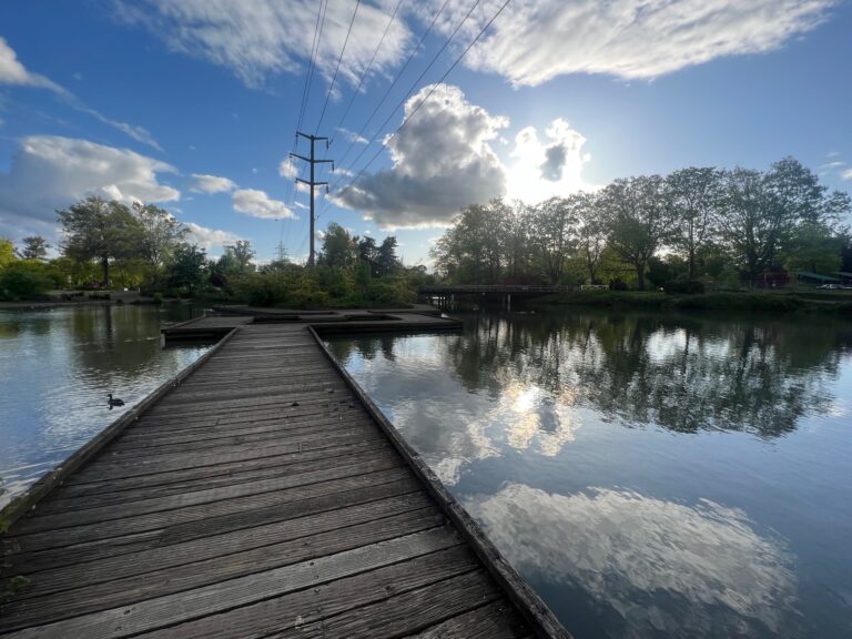 Walkways and bridges across canals of the Willamette River